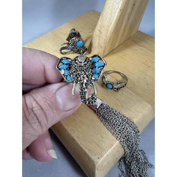 Silver Tone Turquoise Style Jewelry Set Leopard Print Western Boho Necklace SW - Picture 4 of 10